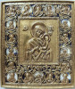 Antique 19c Russian Bronze Enamel icon of Tikhvin (1107)