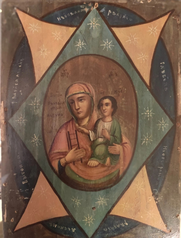 Antique 19c Russian icon of Burning Bush (1179)