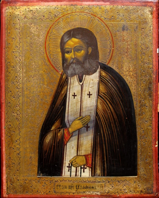 Antique 19c Russian Icon of Seraphim of Sarov (6522)
