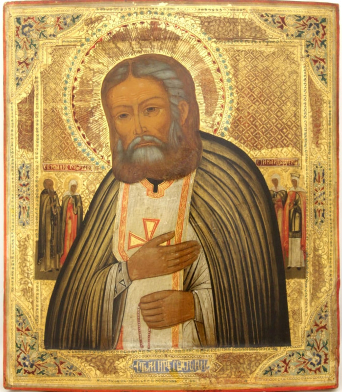 Antique 19c Russian icon of Seraphim of Sarov (1153)