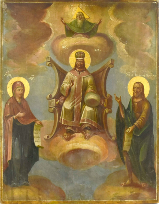 Antique 19c Russian icon of Deesis (13459)