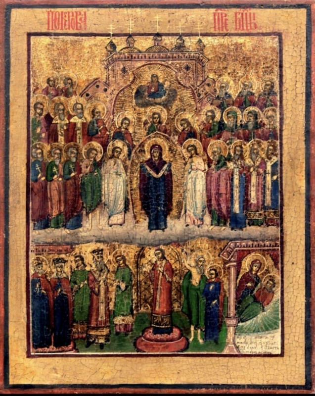 Antique 18c Russian icon of Pokrov (72317)