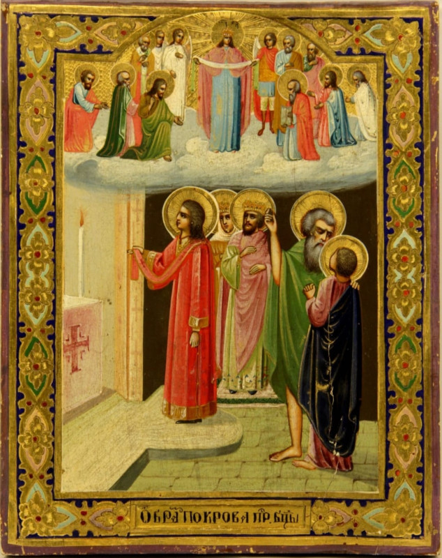 Antique 19c Russian icon of Pokrov (8791)