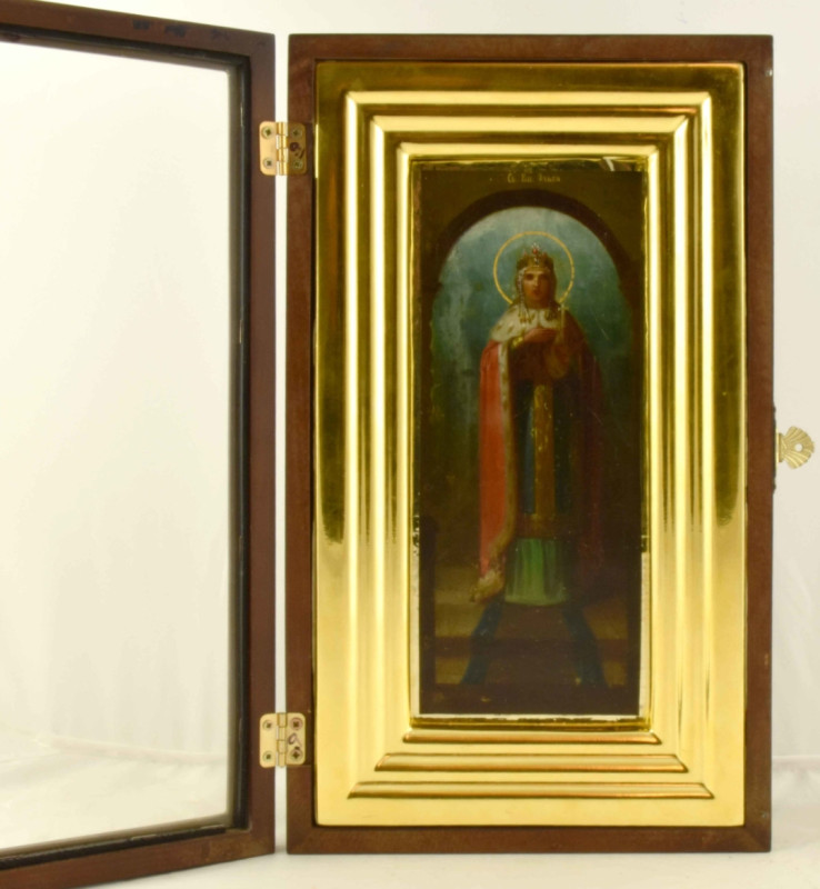 Antique 19c Russian icon of St.Olga & Kiot (14261)