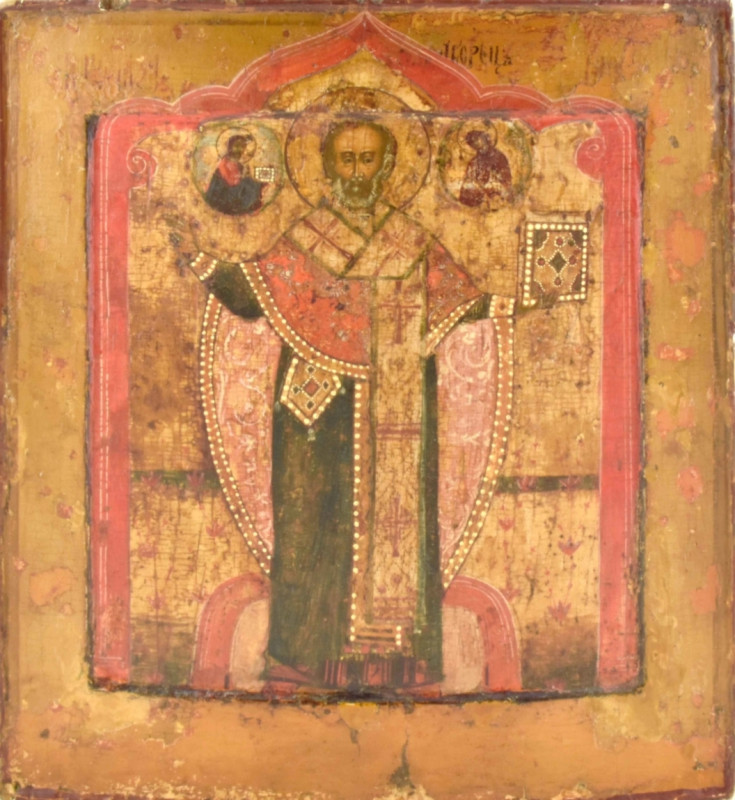 Antique 17c Russian icon of St Nicholas of Mozhaisk (14203)