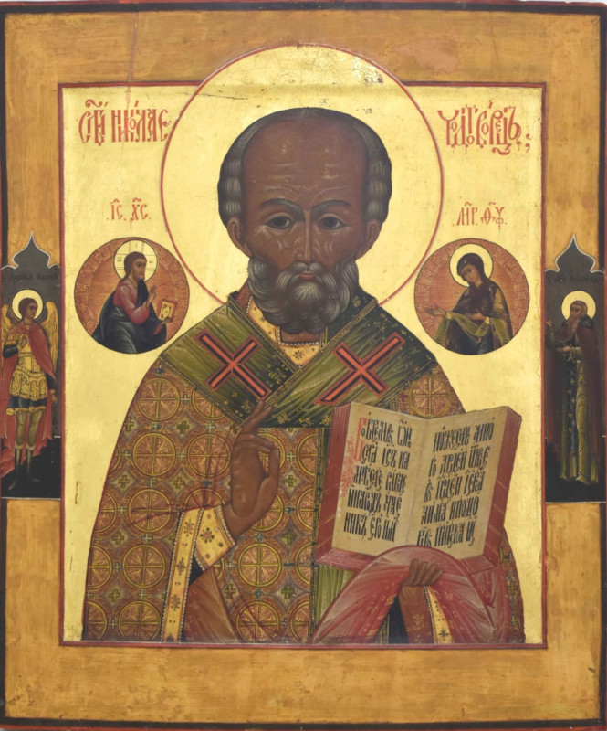 Antique 19c Russian icon of St Nicholas (12629)