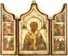 Antique 17c Russian icon Triptyc of St Nicholas (13567)
