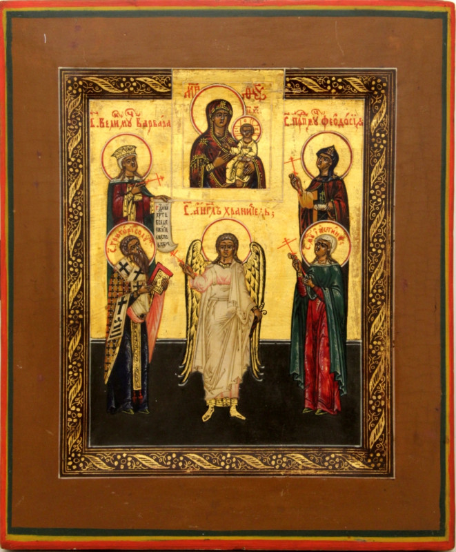 Antique 19c Russian icon of Guardian Angel & Saints (11109)