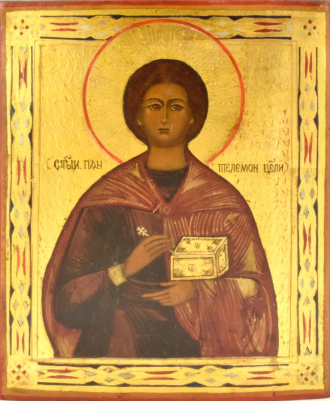 Antique 19c Russian icon of Pantaleon (14169)