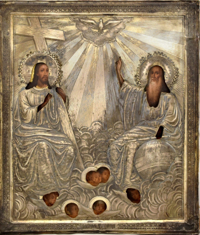 Antique 19c 84 Silver Russian icon of the New Testament Trinity (11737)