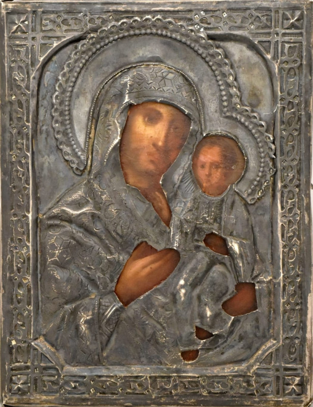 Antique 19c 84 Silver Russian icon of Kazan (11676)