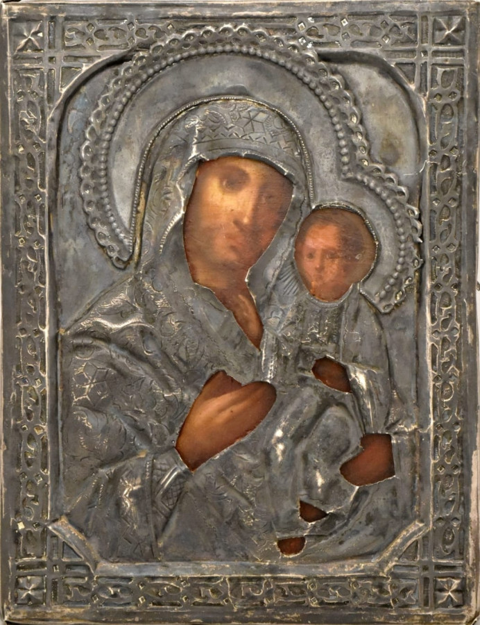 Antique 19c 84 Silver Russian icon of Kazan (11676)