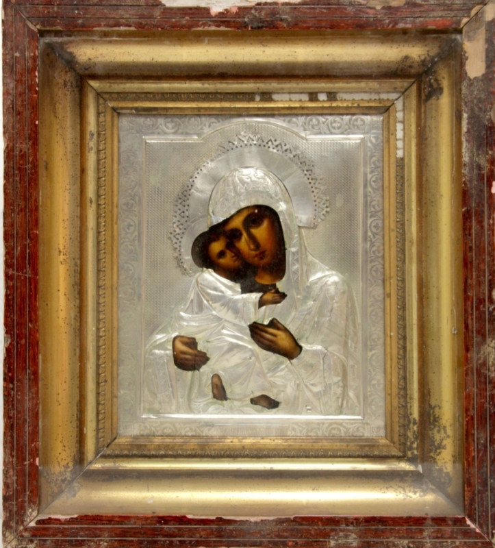 Antique 19c 84 Silver Russian icon of Vladimir (11506)