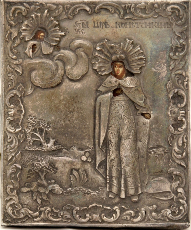 Antique 19c 84 Silver Russian icon of St Konstantin (3902)