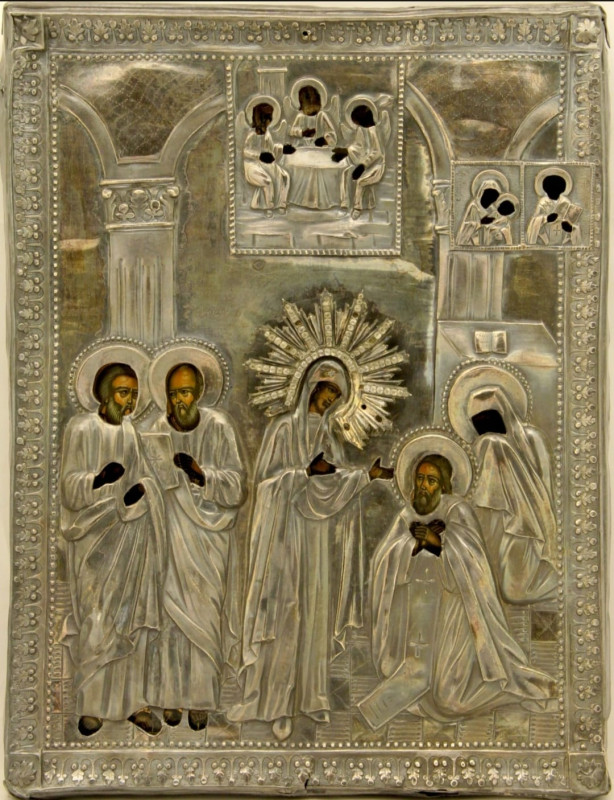 Antique 19c 84 Silver Russian icon of the Mother of God (8778)