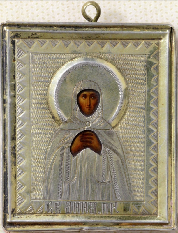 Antique 19c 84 Silver Russian icon of St Anna (8644)