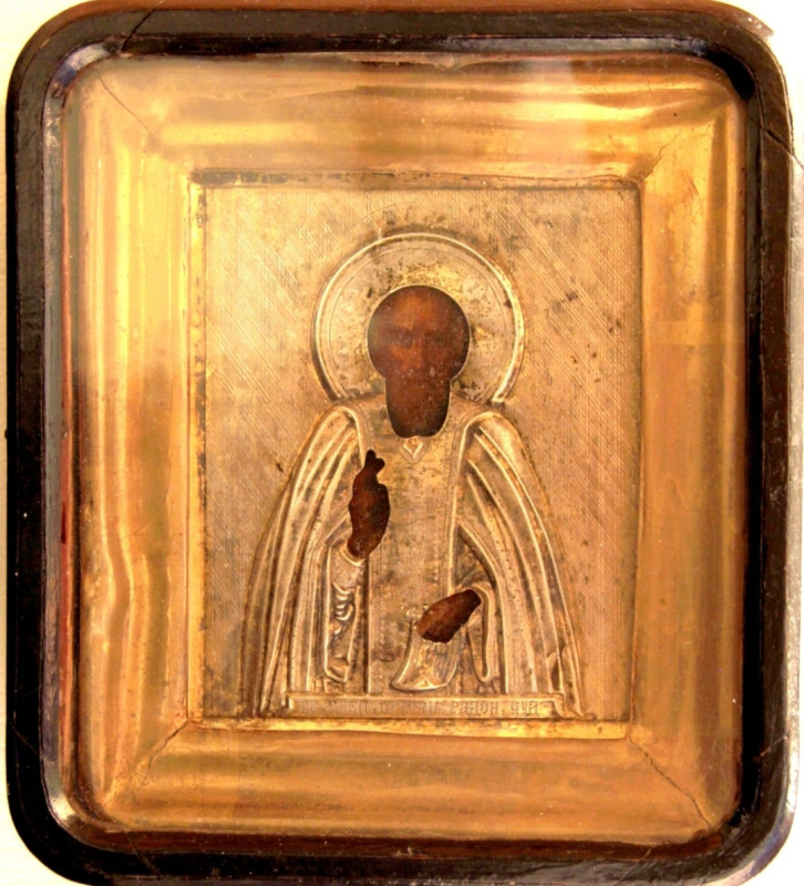 Antique 19c 84 Silver Russian icon of St Sergiy (7978)