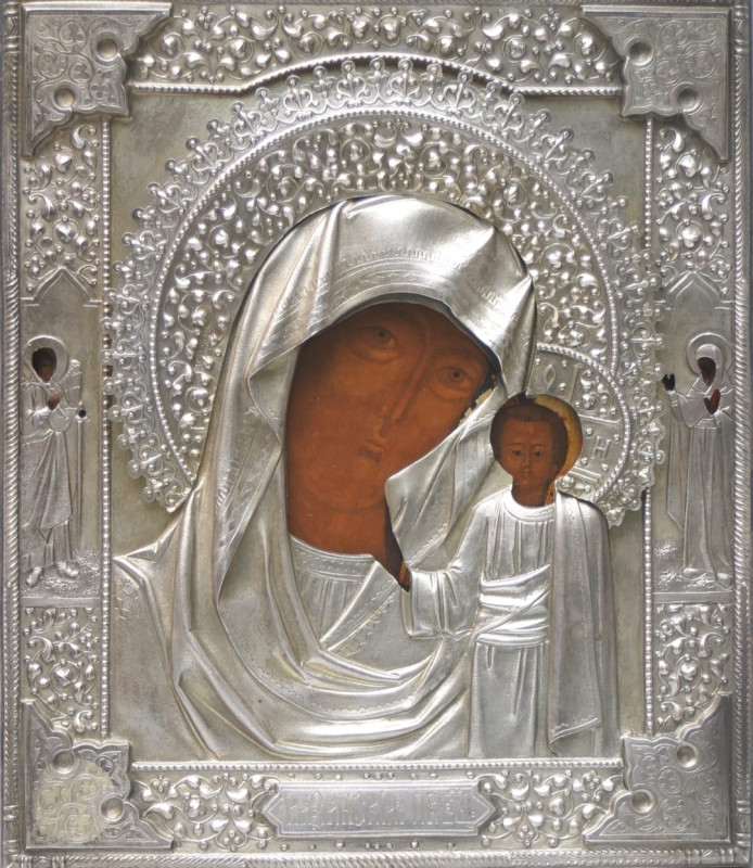 Antique 19c 84 Silver Russian icon of Kazan (4539)