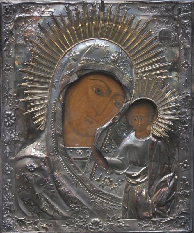 Antique 18-19c 84 Silver Russian icon of Kazan (4492)