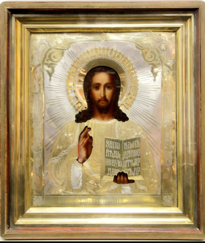 Antique 19c 84 Silver Russian Icon of Christ (11507)