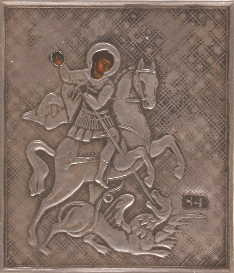 Antique 19c 84 Silver Russian icon of St George (3643)