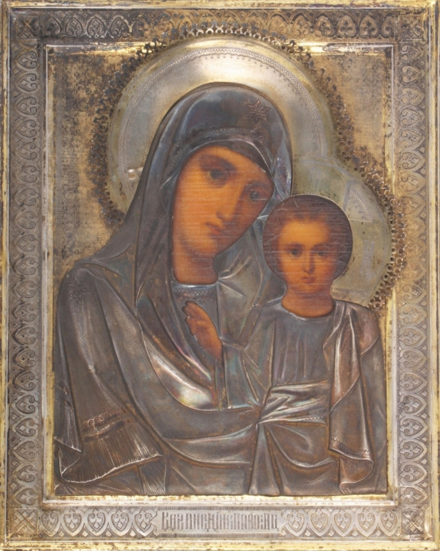 Antique 19c 84 Silver Russian icon of Kazan (3059)