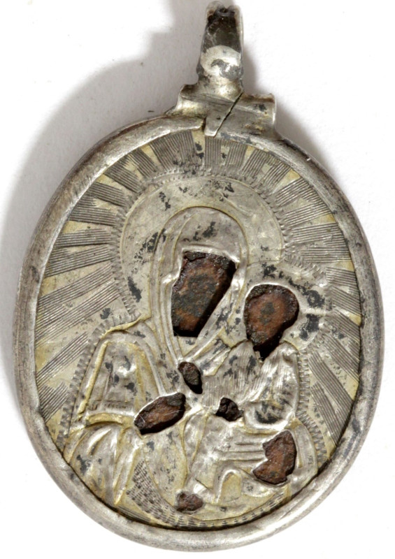 Antique 19c 84 Silver Russian Double Sided Pendant (8698)