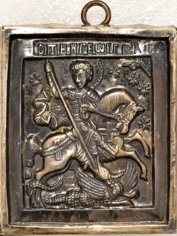 Antique 19c 84 Silver Russian icon of St George (11621)