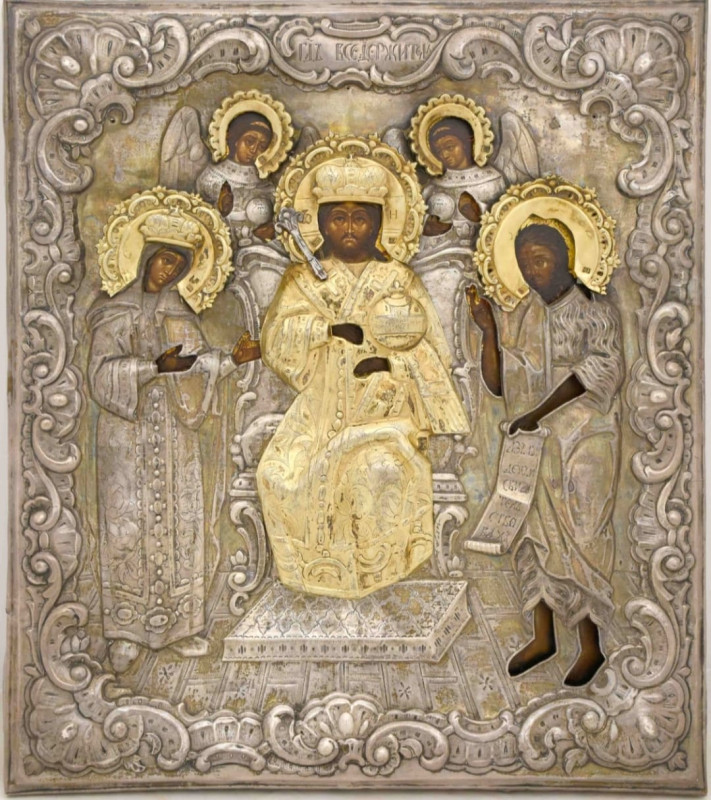 Antique 19c 84 Silver Russian icon of Deesis (14360)