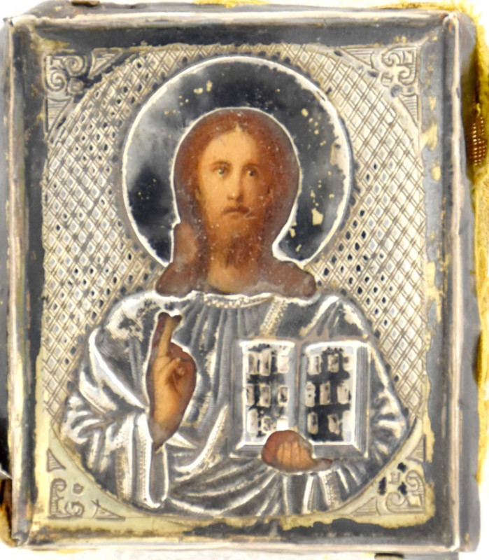 Antique 19c 84 Silver Russian icon of Christ (12609)