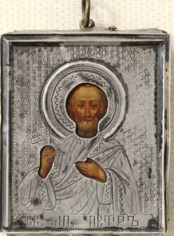 Antique 19c 84 Silver Russian icon of St Peter (8645)
