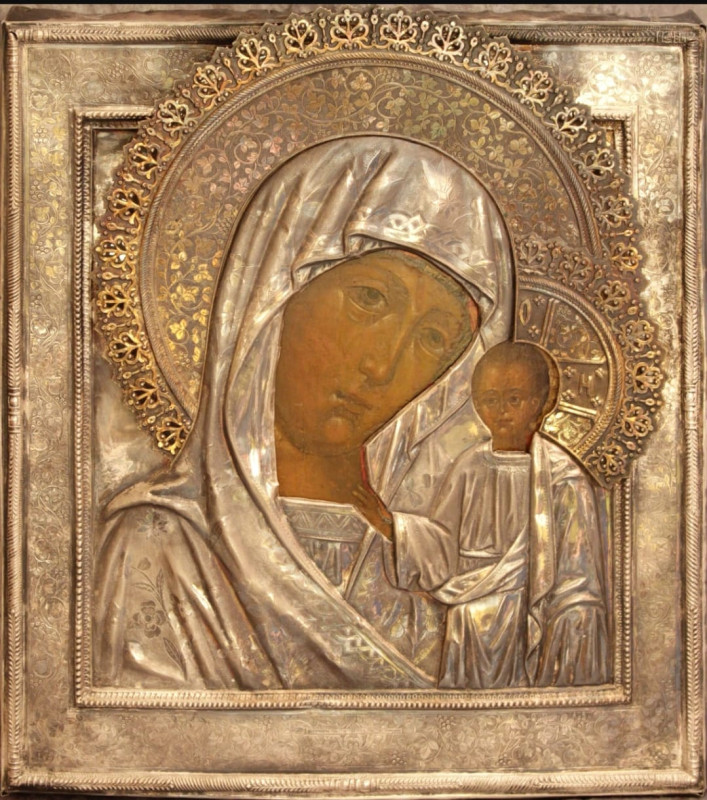 Antique 17c 84 Silver Russian icon of Kazan (6326)