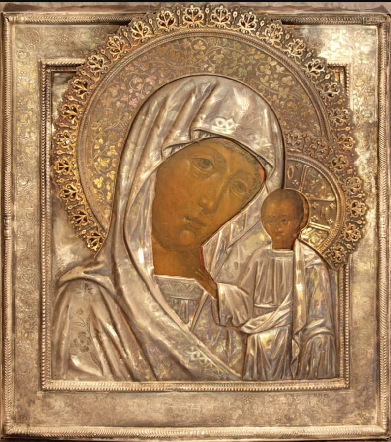Antique 17c 84 Silver Russian icon of Kazan (6326)