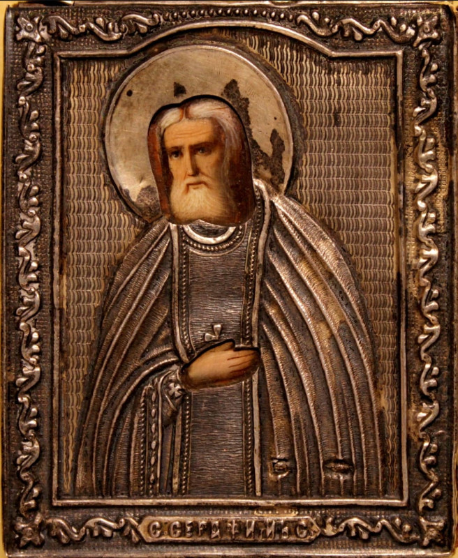 Antique 84 Silver Russian icon of St Seraphim (5684)