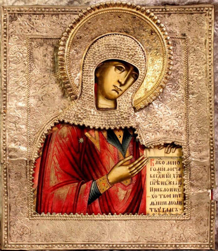 Antique 18-19c Silver Russian icon of Mother of God (5658)