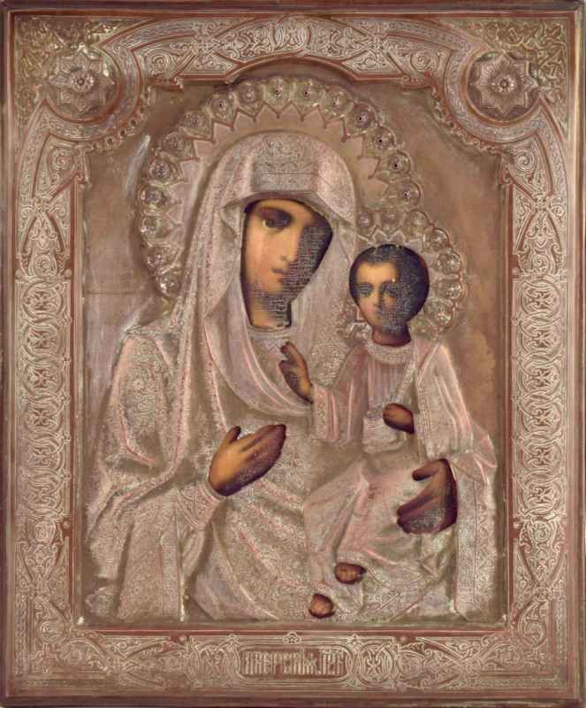 Antique 19c Russian Icon of Iverskaya (13855)