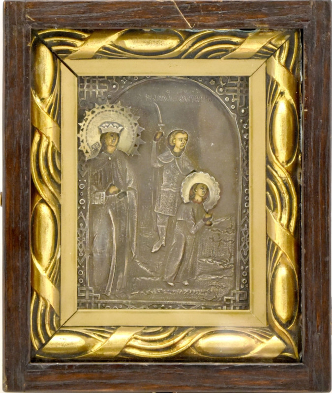 Antique 19c 84 Silver Russian icon of Beheading of St Catherine of Alexandria (11891)
