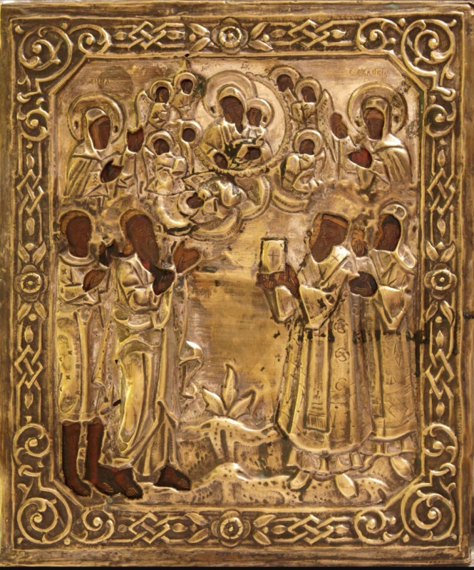 Antique 18c Russian icon of the Veneration of the Burning Bush (6369)