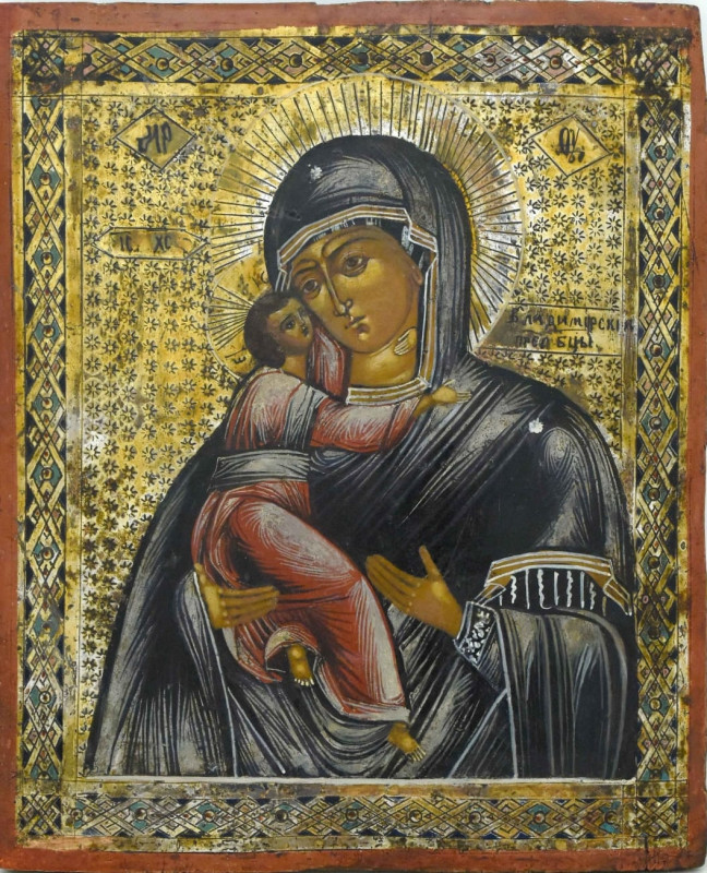 Antique 19c Russian Icon of Vladimir (14496)