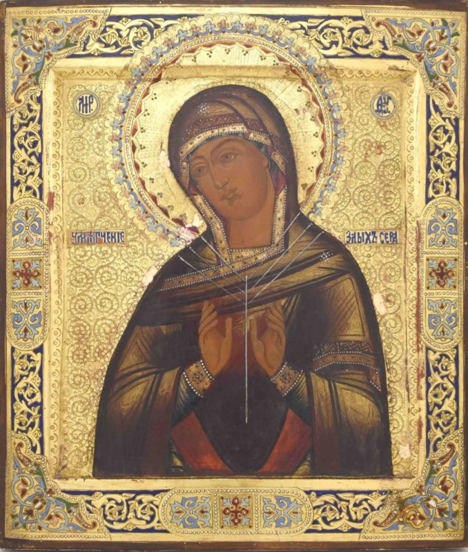 Antique 19c Russian Icon of the Seven Arrows (14366)