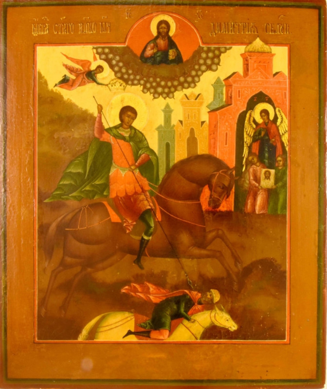 Antique 19c Russian of St Demetrius of THESSALONIKI (13215)