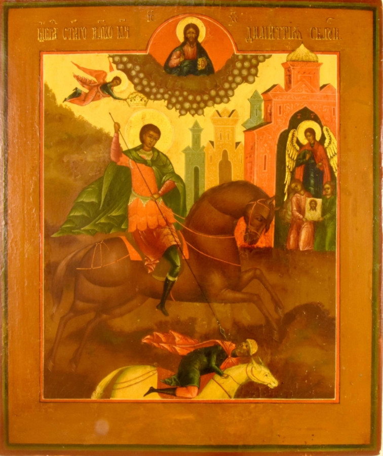 Antique 19c Russian of St Demetrius of THESSALONIKI (13215)