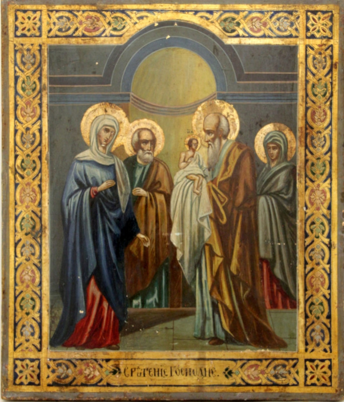 Antique 19c Russian Icon of the Presentation of Christ in the Temple (11321)