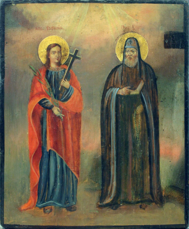Antique 19c Russian Icon of St Euphemia & St Sergiy (74076)