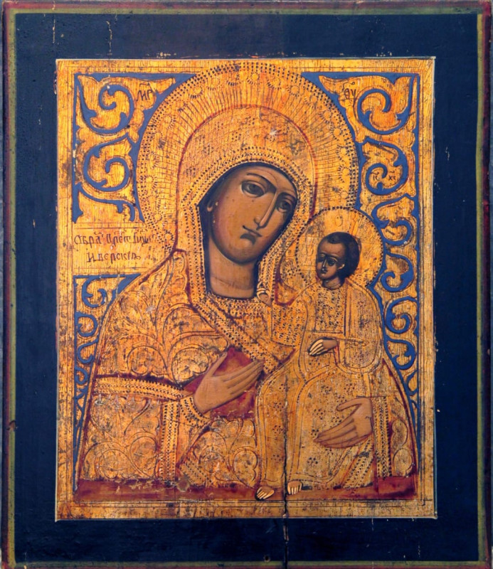 Antique 19c Russian Icon of Iverskaya (7962)