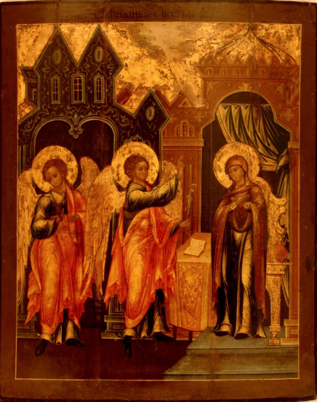 Antique 18c Russian icon of the Annunciation (9786)