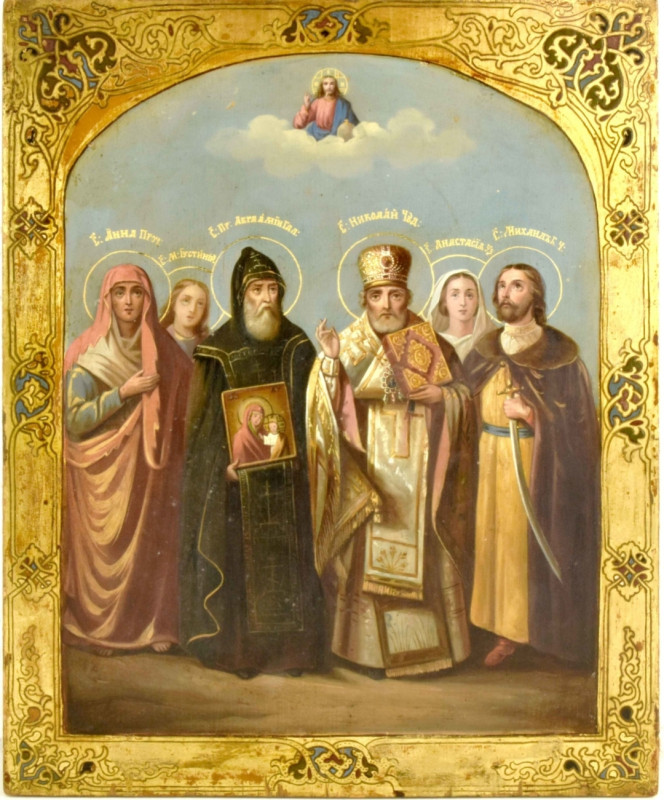 Antique 19c Russian Icon of Selected Saints (13668)