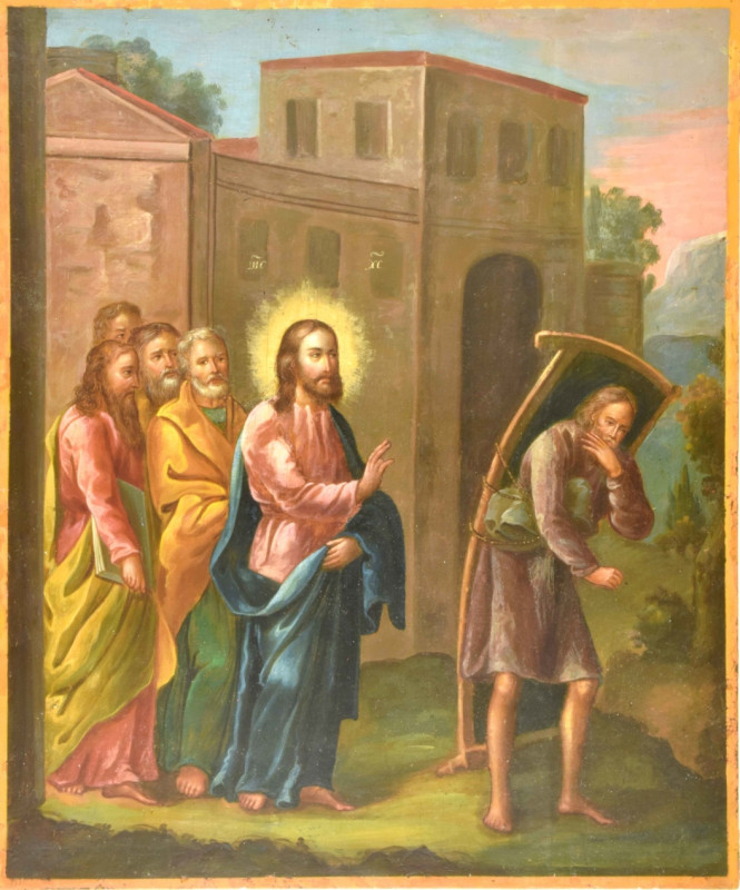 Antique 19c Russian Icon of Healing the Paralytic at Bethesda (13711)