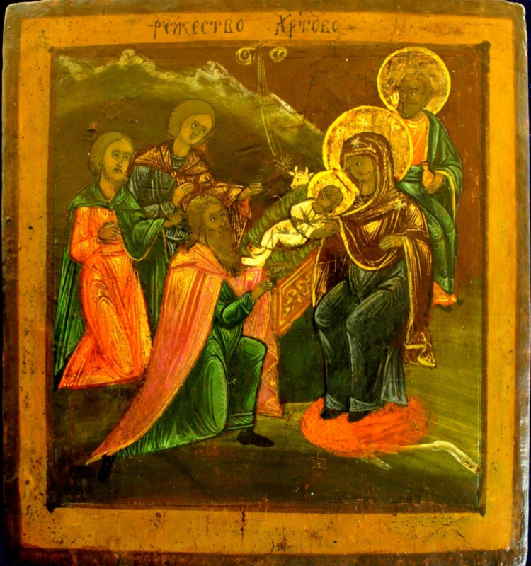Antique 18c Russian icon of Christmas (71416)