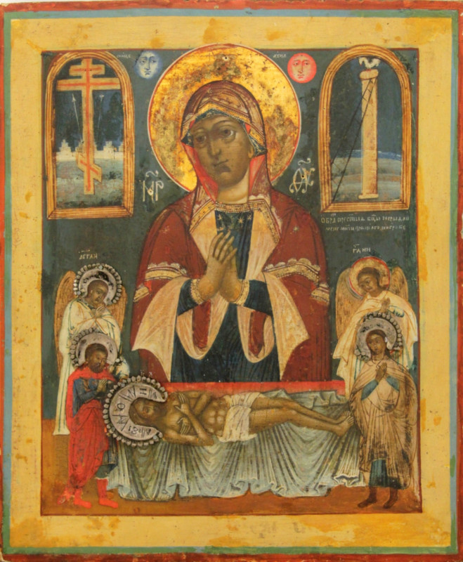 Antique 18c Russian icon "Don't Weep for me Mother"(11105)